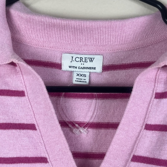NWOT J.crew Women’s Cashmere Blend Polo Sweater Top Sz XXS Striped Pink H4 - Picture 2 of 9